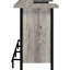 Unité de bar autoportante en bois de grève gris, avec surface à deux niveaux, verres à pied et rangement pour bouteilles de vin pour fin de semaine Get Finition bois de grève avec structure en métal, tablettes, tablettes