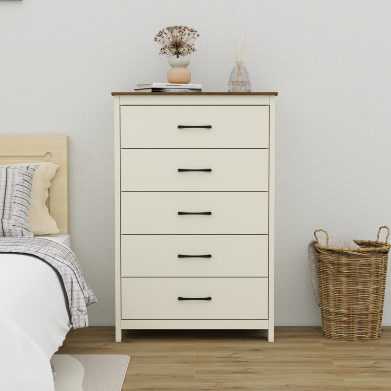 Allysyn 5 Drawer Dresser, Ivory/Knotty Oak