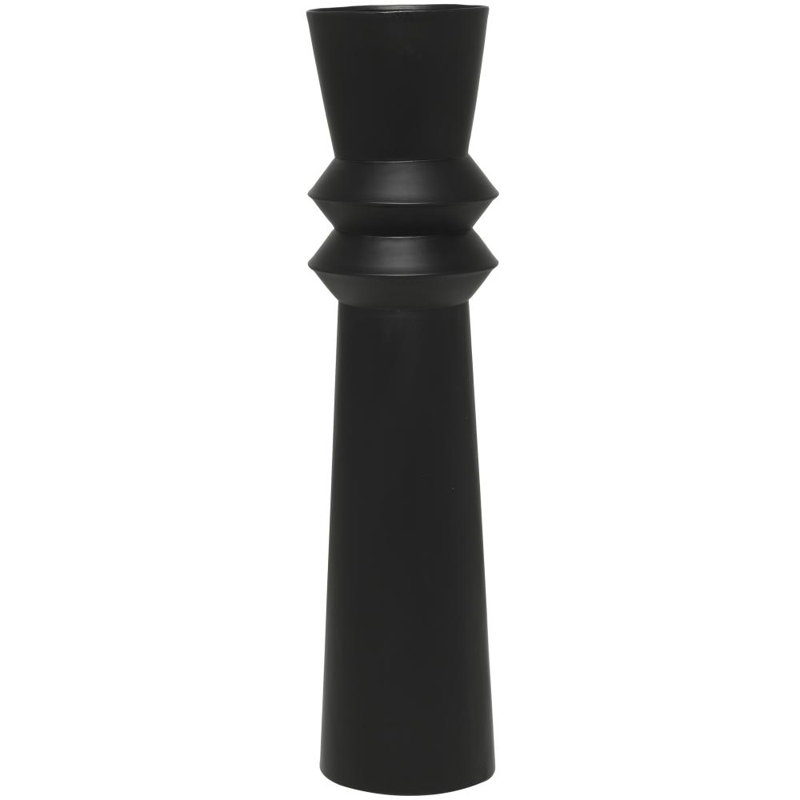 Grand vase décoratif noir en métal noir cannelé Art Déco, 8 po x 8 po x 32 po, H 31,75 po x l 8,3 po x P 7,8 po, Noir
