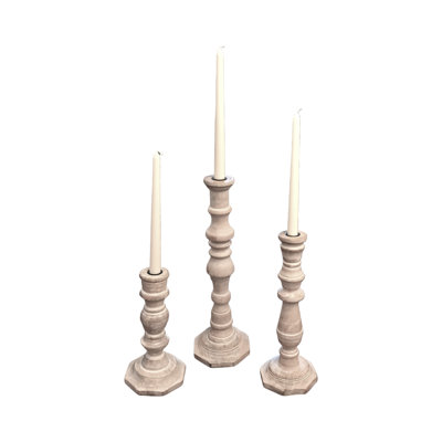 Set of 3 Donna Taper Candleholders - Bleached Wood