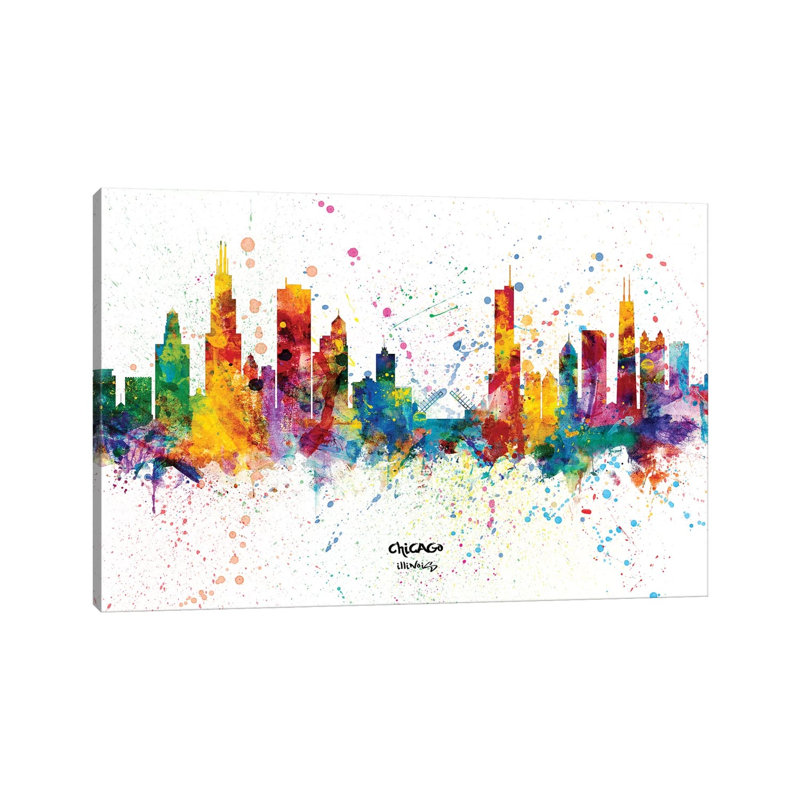 Chicago Illinois Skyline Splash by Michael Tompsett - Wrapped Canvas Print, 20.32cm H x 30.48cm W x 1.91 cm D