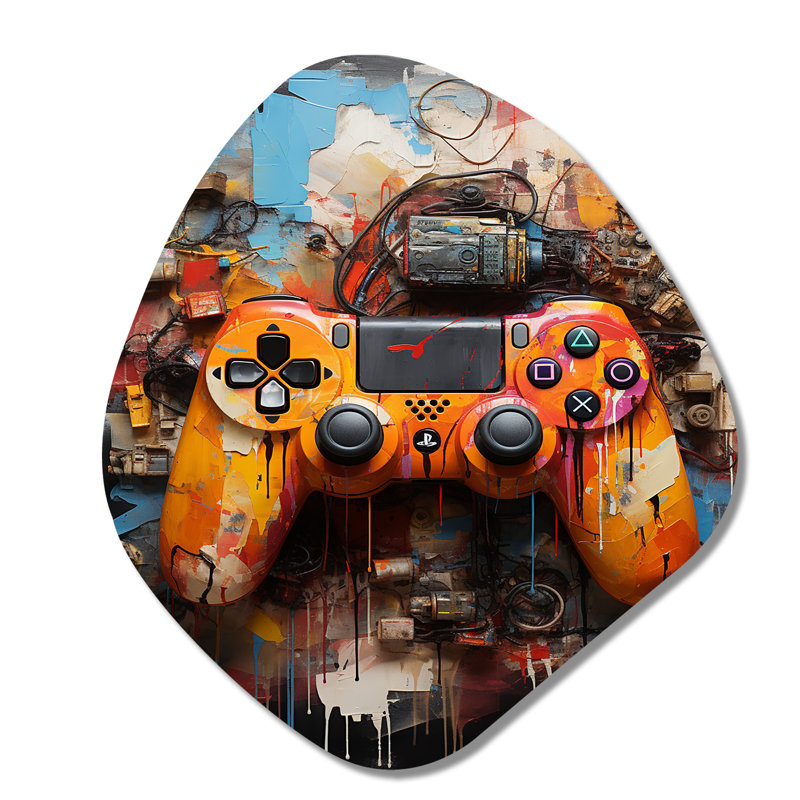 Coloré jeu vidéo Delight I - jeux vidéo forme nébuleuse, art mural métallique asymétrique, H 28 po x l 25 po x P 1 po