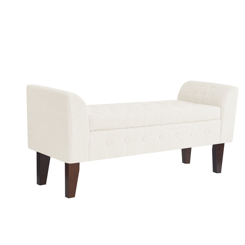 Upholstered Storage Bench, Cream Boucle
