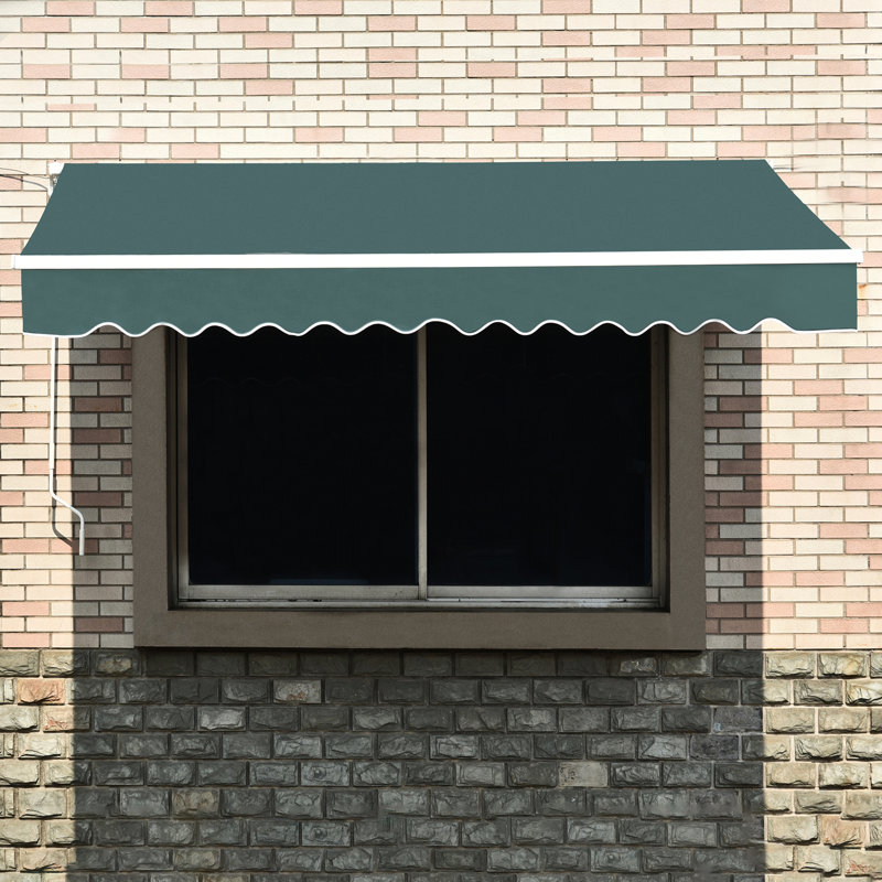 Sparta Manual Retractable Patio Door Window Awning Sunshade Shelter Outdoor Canopy, Green, 96" W x 87" D, Solid Color