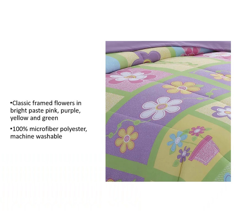 Full Pink and Lavender Microfiber Reversible Kids Bedspread Set