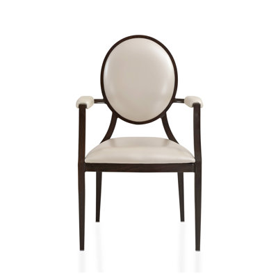 Leisuremod Flaco Dining Armchair, Fully Assembled Wood-Transfer Aluminum Frame, Stain Resistant Pearl White Leather Seat