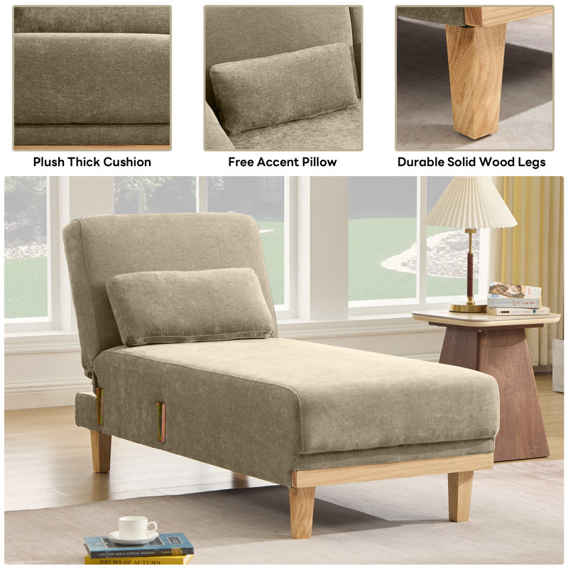 Chaise longue en chenille de 62,2 po de hauteur, dossier réglable, Kaki