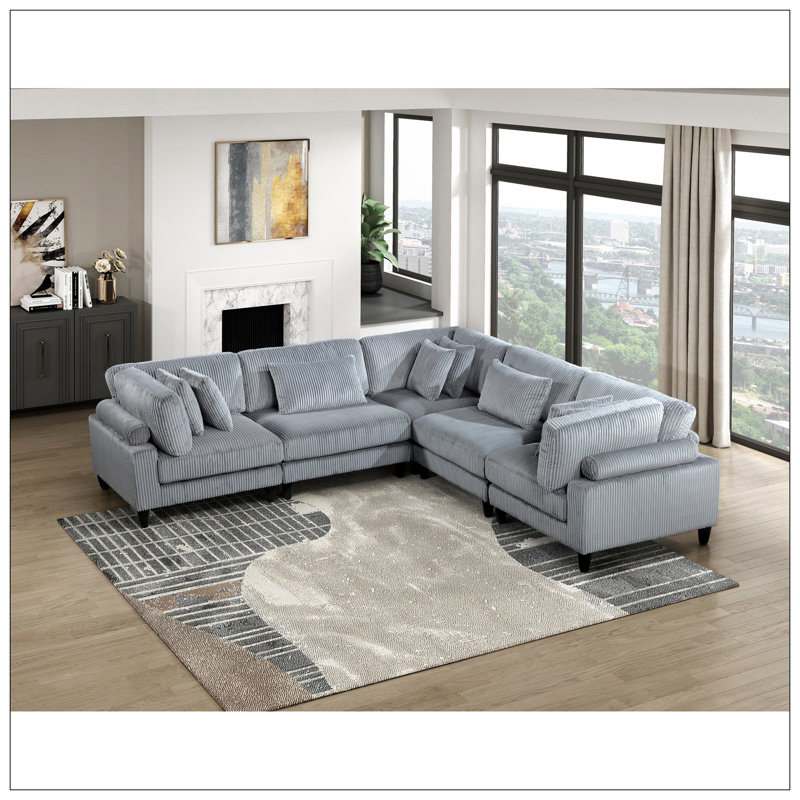 Ensemble modulaire 6 pièces 6 pièces Modular Velours côtelé gris 3X Fauteuils, H 36 po x l 120 po x P 120 po