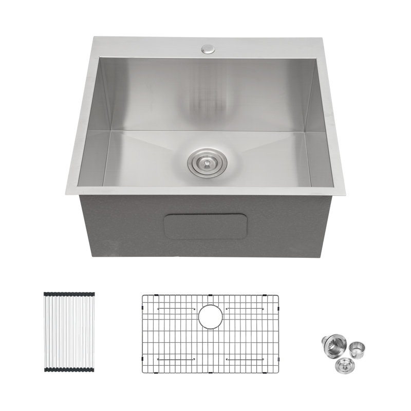 25" L x 22" W Drop-in Kitchen Sink 16 Gauge Stainless Steel Kitchen Sink Topmount Single Bowl Bar Sink, Stainless Steel