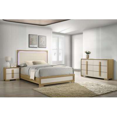 Hodnett Mid-Century Modern Bedroom Set With Led Headboard