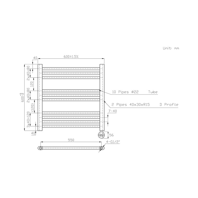 Didama Straight Towel Rail Heated Towel Rails, 60cm H x 60cm W x 3cm D, White