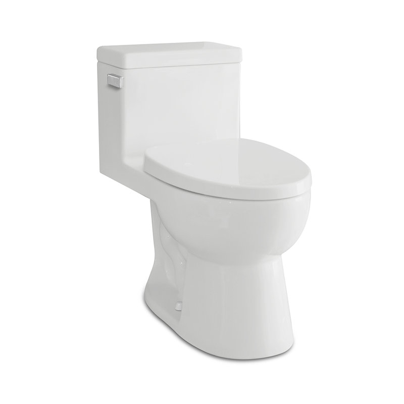 Novo One-Piece High  Efficiency Compact Elongated Toilet, EPA WaterSense Certified, Seat Included and  Polished Chrome Flush Lever