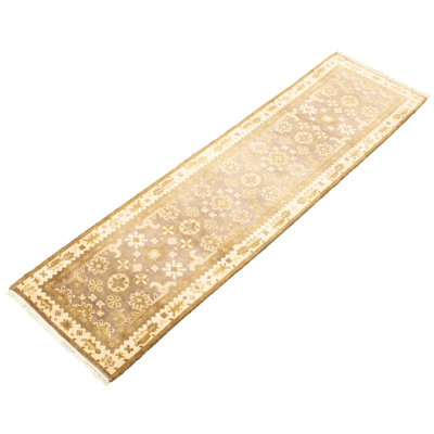 Tapis de bois one-of-kind à la main noué la 2010 ushak beige/crème/brun foncé 2 pi 9 po x 9 pi Aiko