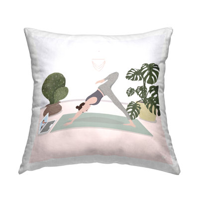 Stupell Industries Yoga Stretches with Plants Design by Lydia Orange Throw Pillow