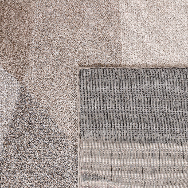 Modern Area Rug with Geometric Design in Beige Grey Cream, Rectangle 5'3" x 7'3"