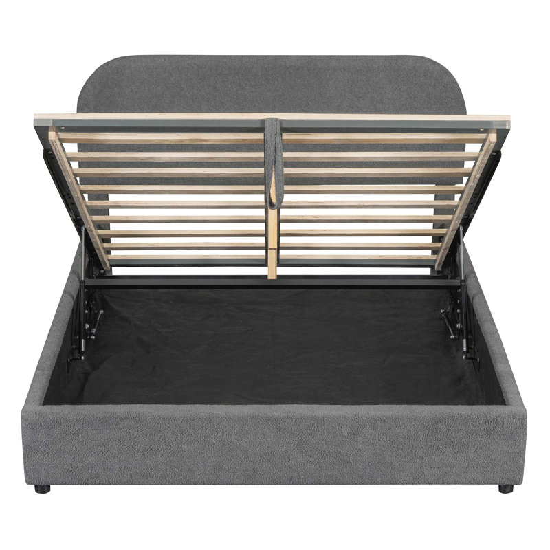 Lit plateforme tapissier Teddy, gris, Grand