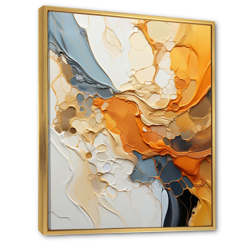 Orange orange, dessin au trait, expressionnisme abstrait - Art mural, H 40 po x l 30 po x P 1,5 po, Doré