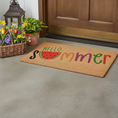 Paillasson 24 po x 36 po brun et vert Hello Summer