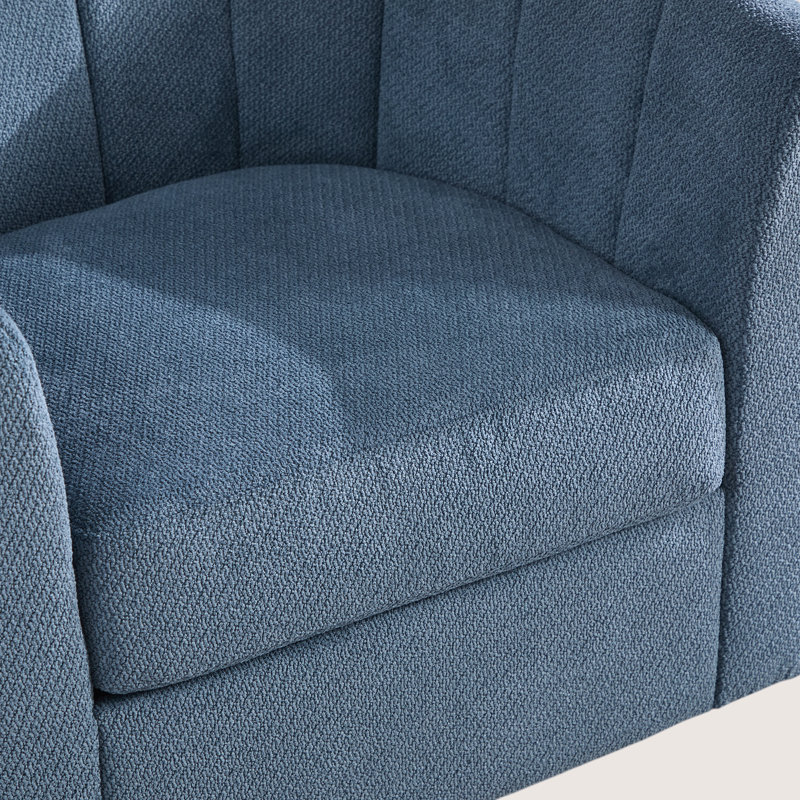 Fauteuil d'appoint pivotant l 31 po avec dossier capitonné, rangement et base en bois, Bleu