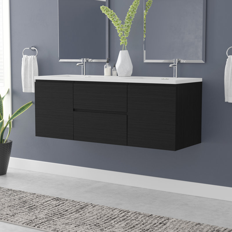 Chelsei 58.75'' Double Bathroom Vanity with Plastic Top, Black