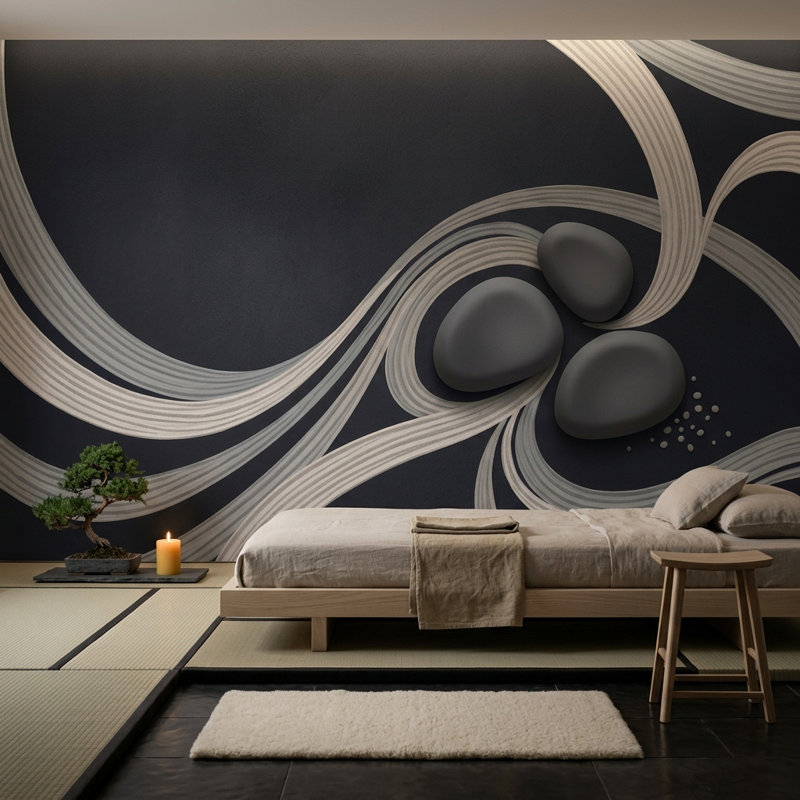 Murales rubans fluides Zen, 160 po x 108 po, Non tissé