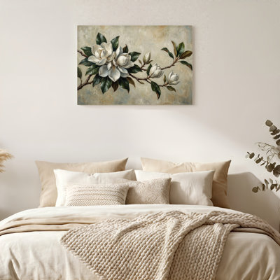 "Gallery Wrap", art mural sur toile pour le salon, la chambre à coucher, le bureau ou le vestibule - décoration murale décorative avec branche de magnolia