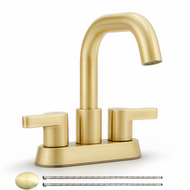 Brushed Gold 4" Centerset High-arc Bathroom Faucet With Pop-up Drain & Supply Lines, Brushed Gold