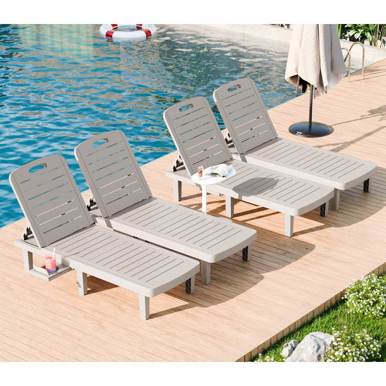 Oversized 74'' Long Pool Lounge Chairs With 5-Level Adjustable Backrest And Cup Holder For Poolside,Patio, Beach, Yard (4Pc)