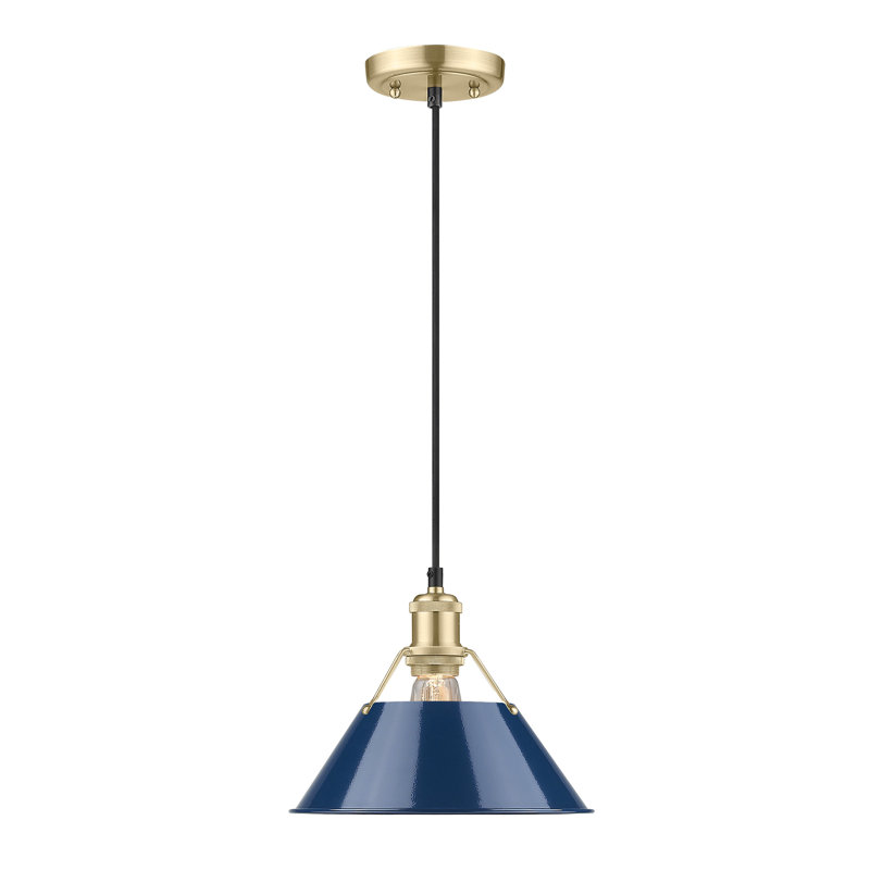 Luminaire suspendu conique à 1 lumière Weatherford, Bleu marine mat, Bronze champagne brossé, H 130 po x l 10 po x P 10 po