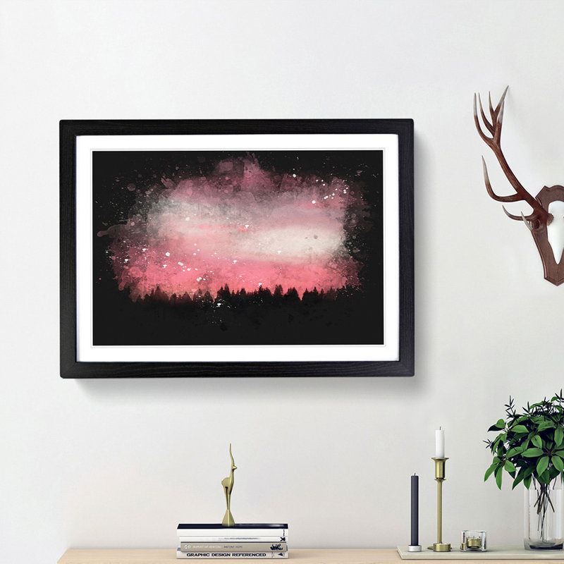 Pink Sunset Above a Forest - Picture Frame Graphic Art Print, Black Framed, 24cm H x 33cm W x 2cm D
