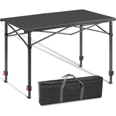 Table de camping portative à hauteur réglable pour 2 à 6 personnes | Table de camping pliable en aluminium enroulable avec sac de transport pour pique-nique, camping, véhicule récréatif et voyage, robuste, stable, pouvant supporter 220 lb, vert