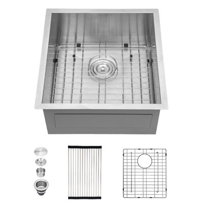 19 X 20 9 Inch Undermount Stainless Steel Single Bowl Kitchen Sink 16 Gauge With - Condensation Layer And X Shaped Water Drainage, Comes Drying Rack Drain Assembly Deep Curved Corners For Aesthetics