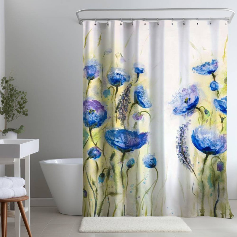 Floral – Polyester Shower Curtain, Dye Sublimation Print, 71" W × 74" L