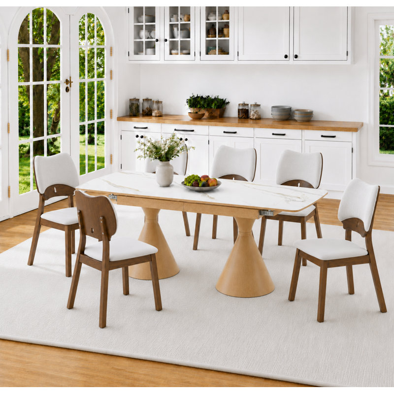 Ensemble de table de salle à manger moderne extensible 54 "- 78" Dominick, 7 pièces : table, 6 chaises, Gris, Bois
