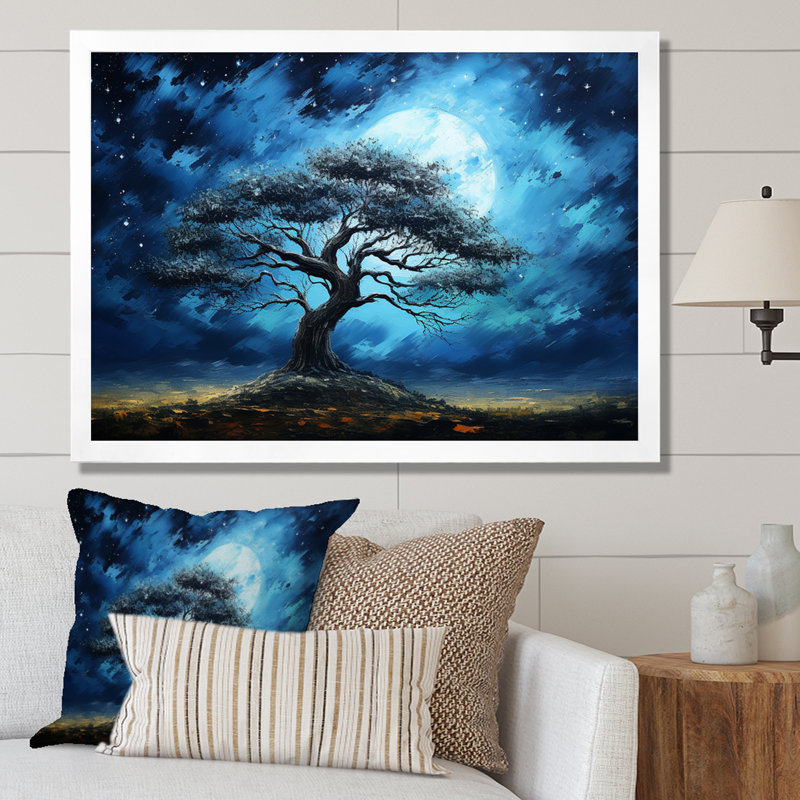 Arbre bleu d'Afrique, Serengeti, art mural 5, Cadre de coin blanc fermé, H 16 po x l 32 po x P 1 po