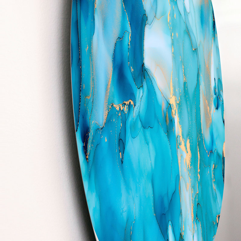 Turquoise, luxe abstrait, art fluide I - art mural moderne en métal, H 36 po x l 36 po x P 1 po