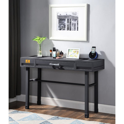 Bureau de meuble-lavabo en métal Gunmetal, un tiroir, des pieds droits, un plateau en fer, une conception à panneau encastré, une poignée coulissante latérale, un bureau à genoux en métal de 39 po x l 16 po x H 25 po, une structure, des panneaux, une fermeture manuelle,