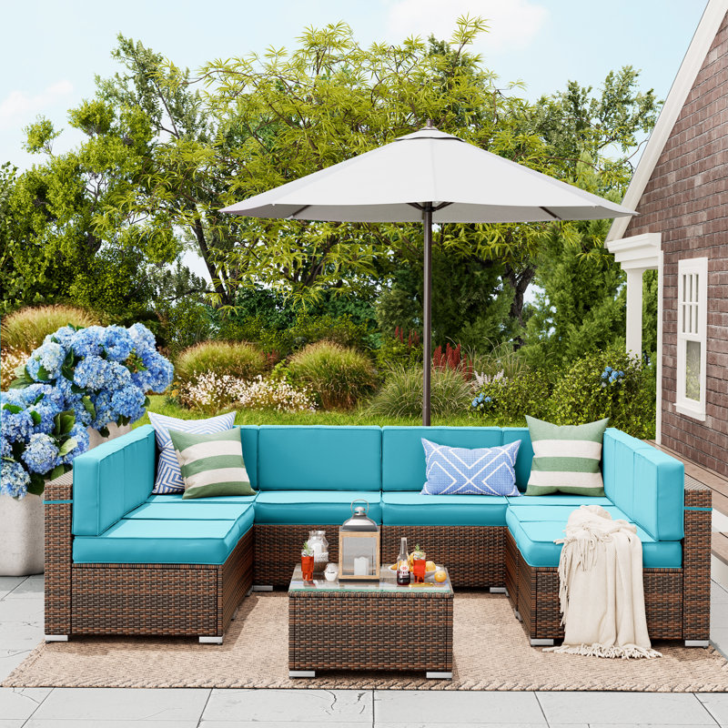 Angeli 8-Person Furniture Sets with Coffee Table, 1 Waterproof Covers, Blue