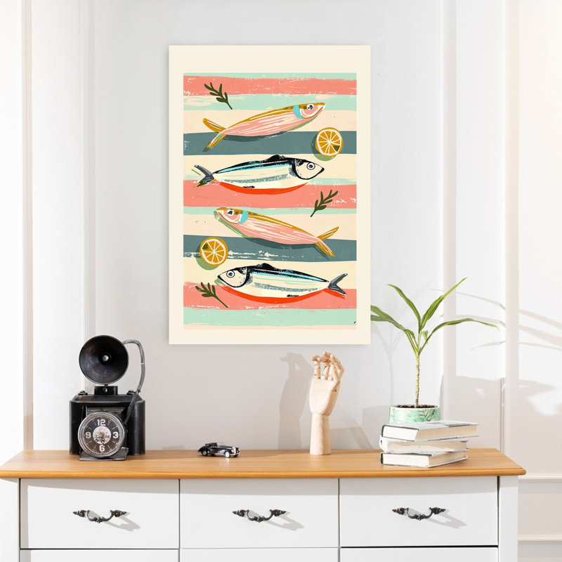 Poisson rayé et citrons, art mural côtier, H 24 po x l 16 po