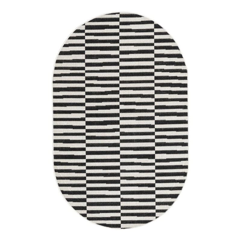 Arzilla Striped Area Rug, Oval 3'3" x 5'3", Black