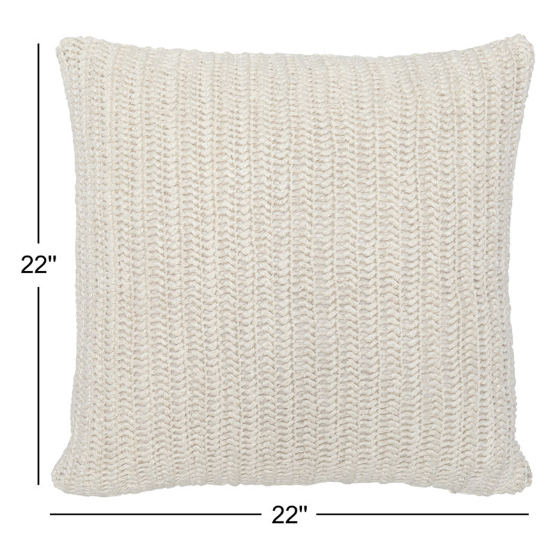 Marcie Square Pillow Cover & Insert, Square 22", Ivory