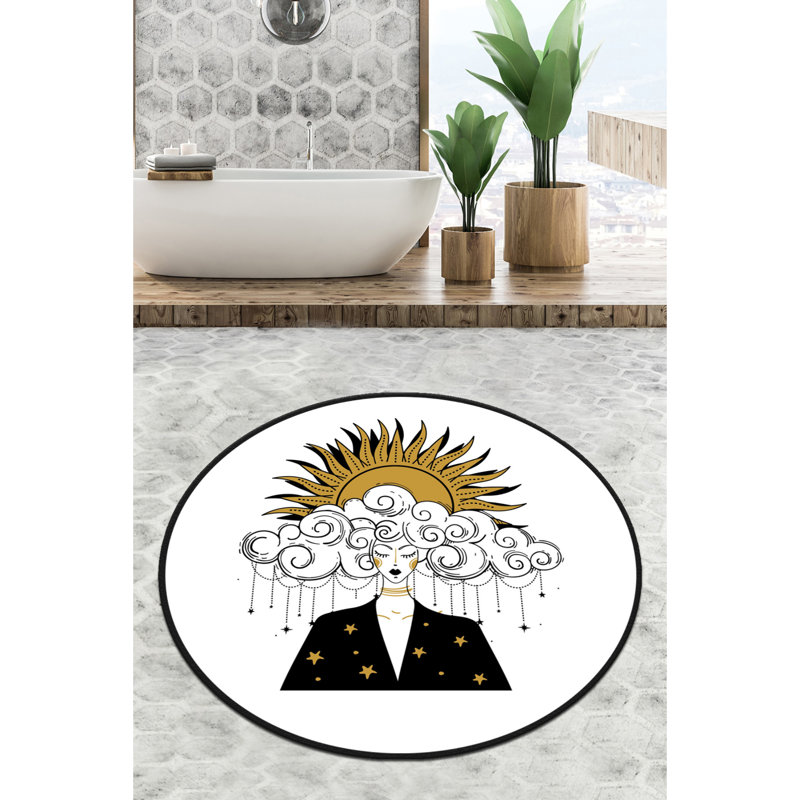 Tapis de bain antibactérien, 100% polyester, 55,1 po de diamètre | Hauteur des poils de 10 mm, antidérapant sous le dessous | Lavable à la machine, 700 g / m² | Idéal pour la sécurité et le confort de la salle de bain, facile à nettoyer, conception élégante