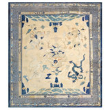 Square Shape Antique Ivory Chinese Dragon Design Peking Rug