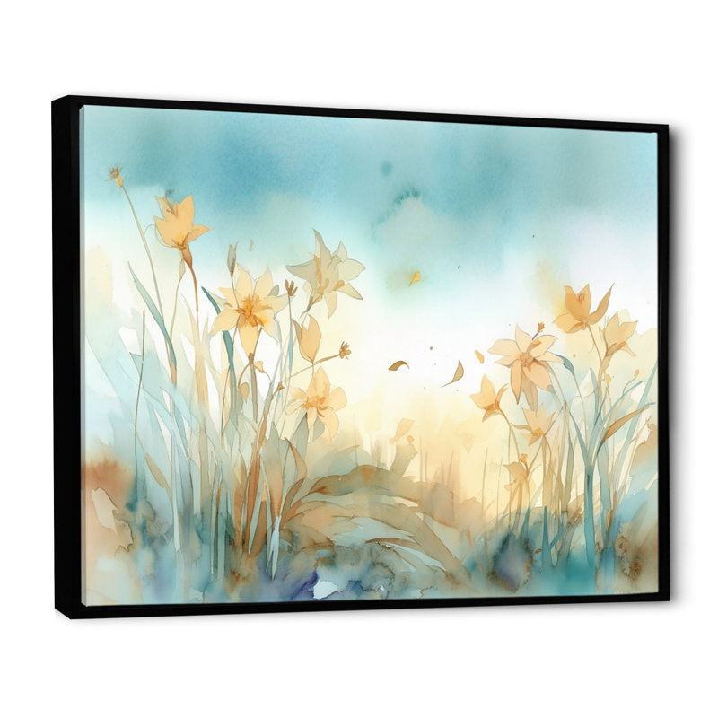 Jahanna Golden Daffodils Elegance III sur toile, H 30 po x l 40 po x P 1,5 po, Cadre flottant noir