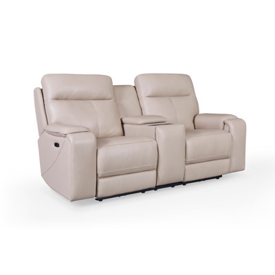 Epimenio 79 Dual Power Console Leather Loveseat