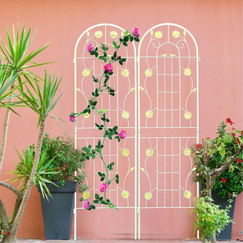 Treillis de jardin en métal 71 po x 19,7 po 2, rouille blanc crème, pour le jardin, facile à installer