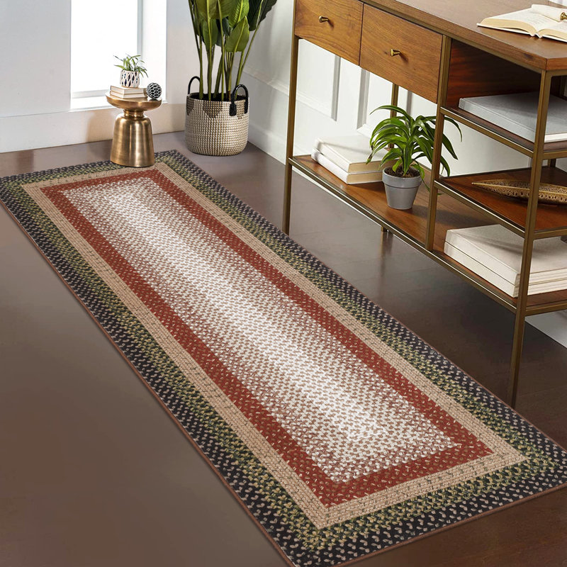 Machine Washable Rug for Living Room Braided Print Non-Slip Area Rug Stain Resistant Carpet for Dining Room Bedroom Nursery Office