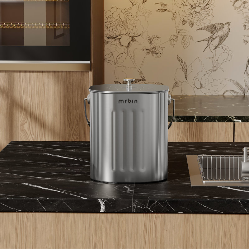 Poubelle de comptoir de cuisine en acier inoxydable MRBIN avec couvercle et filtre à charbon, petite poubelle intérieure en métal pour le recyclage des déchets alimentaires