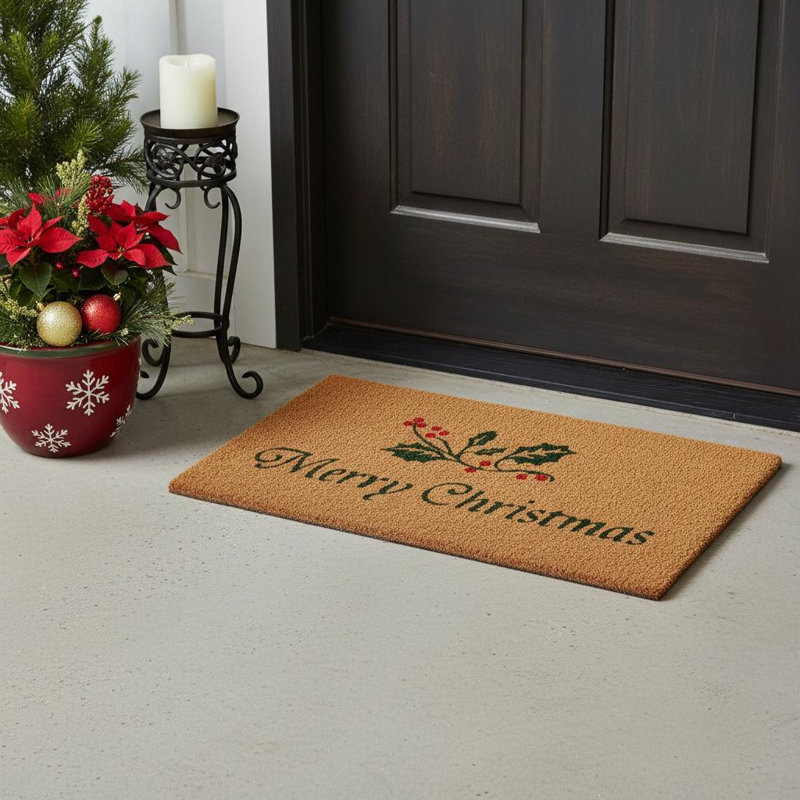 Paillasson 24 po x 36 po brun et vert foncé Merry Christmas