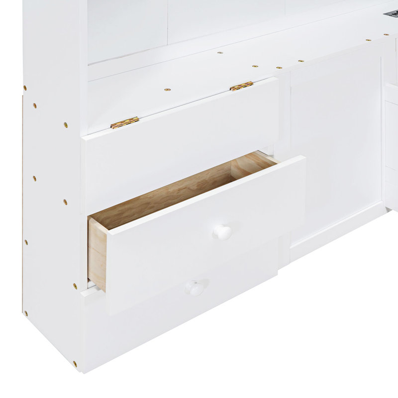 Lit plateforme double avec rangement Merrinda, Blanc